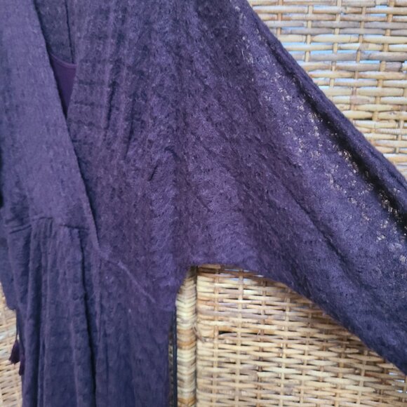 Free People Dress Dark Brown 2 Layer SZ M Dolman Sleeve Drawstring Tassels Urban - Picture 7 of 11